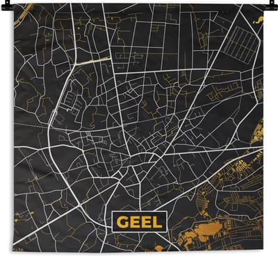 Wandkleed - Wanddoek - Stadskaart - Geel - Kaart - Plattegrond - Goud - 180x180 cm - Wandtapijt