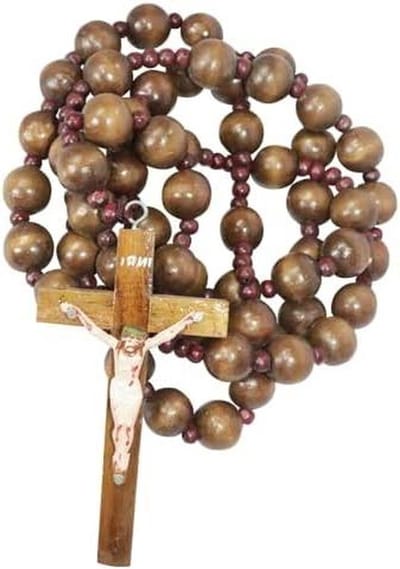 Houten Rozenkrans - Gebedssnoer Kruis - Spirituele Reflectie - Natuurlijk Hout - 114 cm Lengte - Bruin