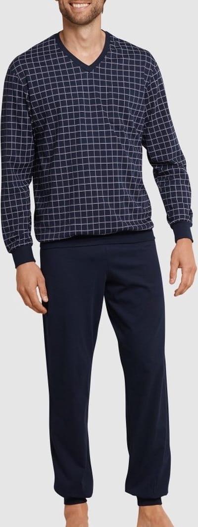 Schiesser Heren Pyjama - Donkerblauw - V Hals - Maat S