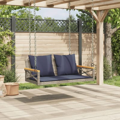 vidaXL - Schommelbank - met - kussens - 109x62x40 - cm - poly - rattan - grijs