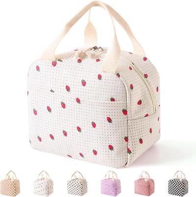 VHV Geïsoleerde Lunchtas Dames - Koeltas Lunchbag met Handvat - Aardbeienprint - Voor Werk, School en Onderweg