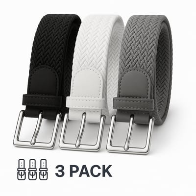 3 pack deal - Elastische riem - gevlochten broekriem - dames en heren riemen - Kleur 1 Zwart 2 Wit 3 Grijs 105 cm