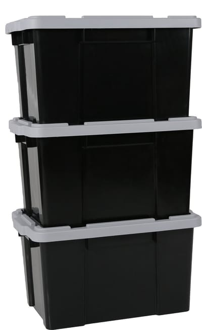 IRIS Powerbox Opbergbox - 50L - Kunststof - Zwart/Grijs - Set van 3