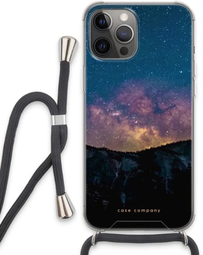 Case Company® - Hoesje met koord geschikt voor iPhone 13 Pro Max hoesje met Koord - Travel to space - Telefoonhoesje met Zwart Koord - Bescherming aan alle Kanten en Over de Schermrand