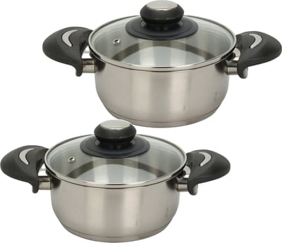 Excellent Houseware Kookpannen set - 2x - glazen deksel - RVS - 2.7 en 5.4 liter