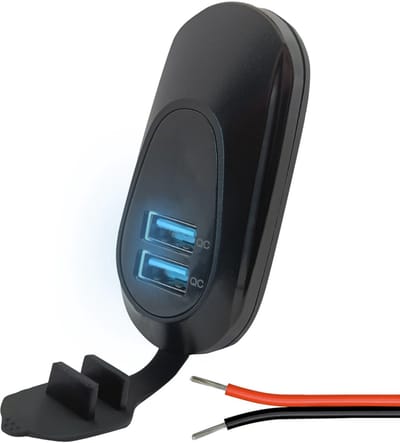 ProRide 12V USB Autolader 2 Poorten Opbouw Ovaal - USB A Stopcontact Auto, Boot en Camper - QC3.0 Snellader - Complete set - Blauw