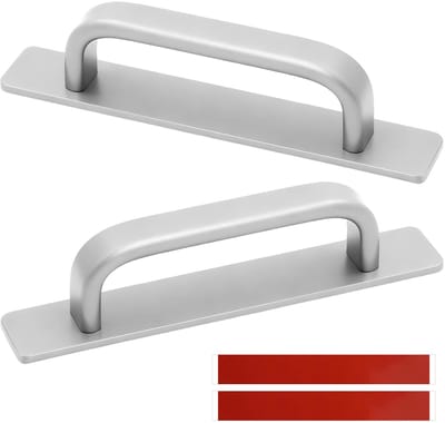 Schuifdeurgreep, 2 stuks, zelfklevende kastdeurgrepen, 180 mm, keukengrepen, zilver, met 2 zelfklevende strips, voor kasten, schuifdeuren, balkondeuren