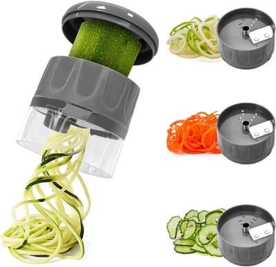 3-in-1 Groente Spiralizer Snijder - Verstelbare Courgette Wortel Noodle Maker - Komkommer Spiraal Snijder - Makkelijk te Gebruiken Keukentool - Donkergrijs - 1 Stuk