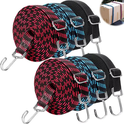 Spanbanden met Haken - Expander Touwen - Lading Zekeren - Verstelbare Lengte - 6 Stuks 2 Meter - Blauw Rood Zwart