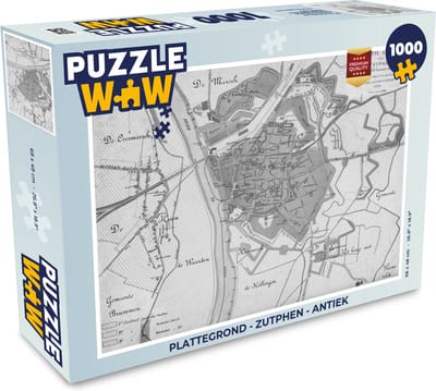 Puzzel Plattegrond - Zutphen - Antiek - Legpuzzel - Puzzel 1000 stukjes volwassenen - Stadskaart