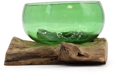 Recycled Beer Bottles - Wide Bowl on Wood