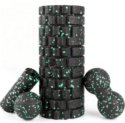 EPP Fascia Massage Set 4-in-1 – Peanut Ball & Massage Roller Set – Yoga Myofascial Release Set – Black & Green