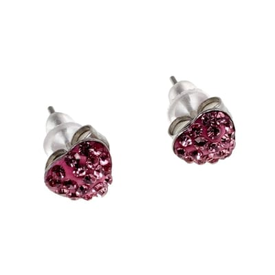 Oorstekers Hart met Roze Cubic Zirkonia, Hartvormige Oorbellen, Oorknopjes 7 x 6 mm, Roestvrij Staal - Dames