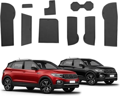 Non-slip rubbermatten voor VW T-Cross 2018-2024, voor console, bekerhouder en opbergruimte, geluidsreductie en bescherming