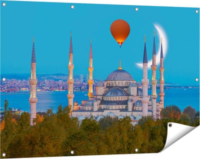 Gards Tuinposter Sultan Ahmetmoskee in Istanbul - 120x80 cm - Tuindoek - Tuindecoratie - Wanddecoratie buiten - Tuinschilderij