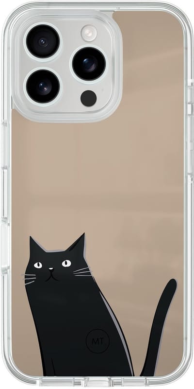 Hybride hoesje geschikt voor iPhone 16 Pro - Purrfectly - Extra bescherming - Luxe beschermhoes - TPU case - Transparant, Zwart, Beige - Mooie Telefoonhoesjes