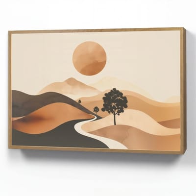 Wandlamp 90x60 cm - Oplaadbaar - Zon - Heuvels - Boom - Abstract - Wandlampen binnen woonkamer - Slaapkamer lamp - Decoratieve nachtlamp - Vloerlamp draadloos