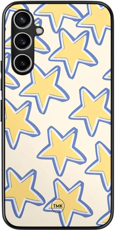 Hoesje geschikt voor Samsung Galaxy A54 - Retro stars geel - Geel - TPU case - Print - Hardcase zwart telefoonhoesje