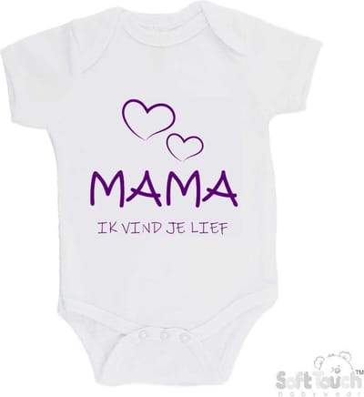 100% katoenen Romper "Mama, ik vind je lief" Moederdag Meisjes Katoen Wit/paars Maat 56/62