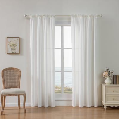 Floraweg: moderne, minimalistische, wit gestreepte jacquard vitrages; halfverduisterende voile-stijl; kant-en-klare vitrages voor erkerramen en balkons in de woonkamer, 132x220cm