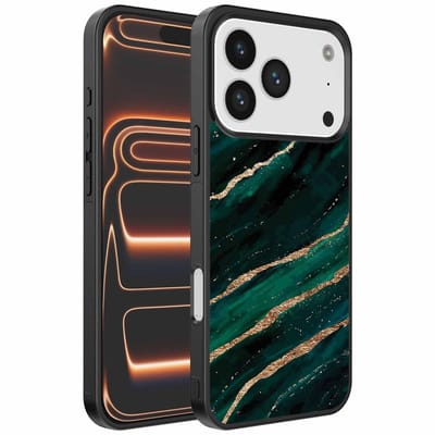 Geschikt voor iPhone 17 Pro Max Telefoonhoesje met marmer opdruk - TPU backcover case marble design - Groen Goud - Smartphonica geschikt voor iPhone 17 Pro Max
