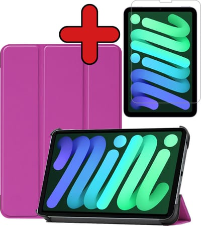 Hoesje Geschikt voor Apple iPad Mini 6 (2021) - 8.3 inch - 6e Generatie - Met Screenprotector - Trifold Bookcase - Hard Cover - Hardcover Book Case - Tablet Hoes - Paars
