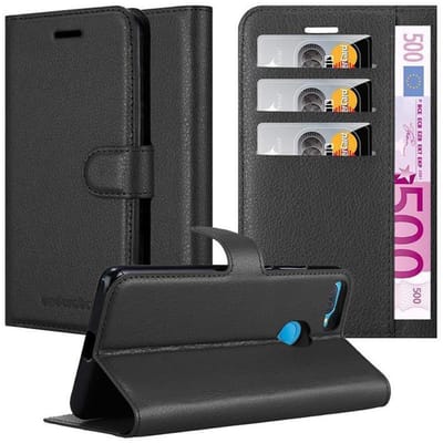 Cadorabo Hoesje geschikt voor Oppo A12 in PHANTOM ZWART - Beschermhoes met magnetische sluiting, standfunctie en kaartvakje Book Case Cover Etui