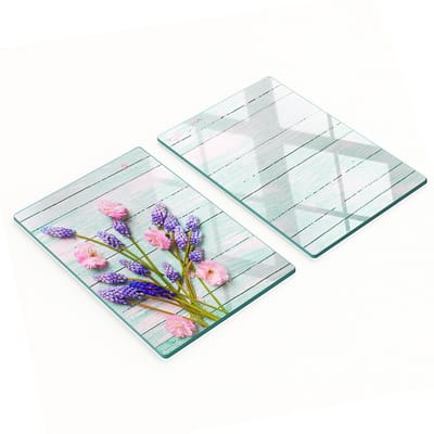 Set van twee glazen snijplanken met lavendelprint, 2x40x52 cm