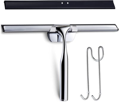 Famanu - RVS douchetrekker 28 cm met rubberen lip, incl. reserve-lip en haak