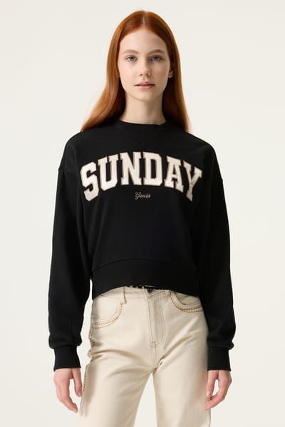GARCIA Meisjes Tekst Print Sweater Zwart Lange mouw