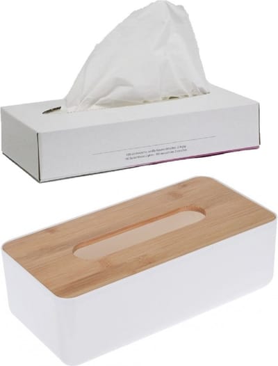 Tissuedoos/tissuebox kunststof/bamboe hout 26 x 13 cm gevuld met 100x stuks 2-laags tissue papier