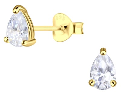 Joy|S - Zilveren druppel oorbellen - zirkonia - 5 x 7 mm - oorknoppen - gold plated