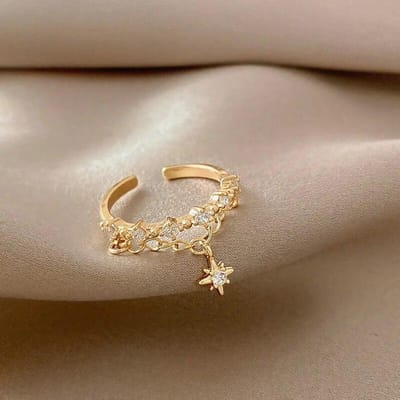 Mode hexagram Sterren Hanger Ringen Fonkelende Zirkoon Opening Ring Vrouw Elegante Geometrische Ketting Ring Partij Sieraden