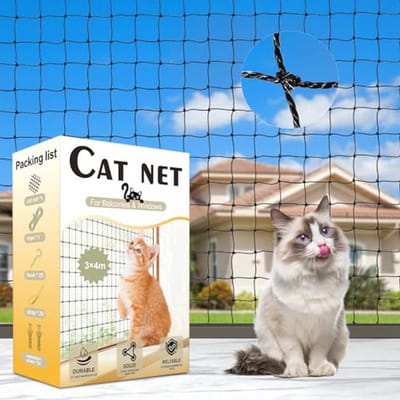 Kattennet voor balkon 3 x 4 m, versterkt met bevestigingskoord, weerbestendig en UV-bestendig