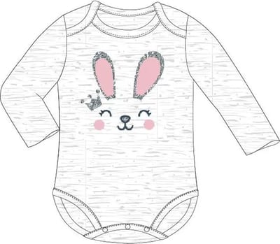 Baby rompertje grijs met zilver/roze konijn opdruk, maat 68