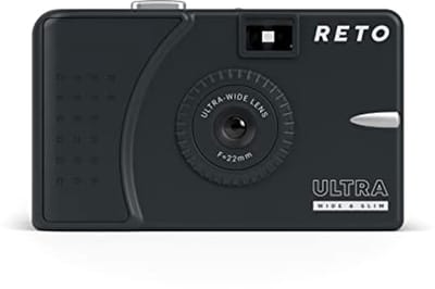 RETO Ultra Wide and Slim 35mm Reusable Daylight Film Camera, 22mm Wide Angle Lens, Focus-free, Lightweight, Easy to Operate, Dark Grey