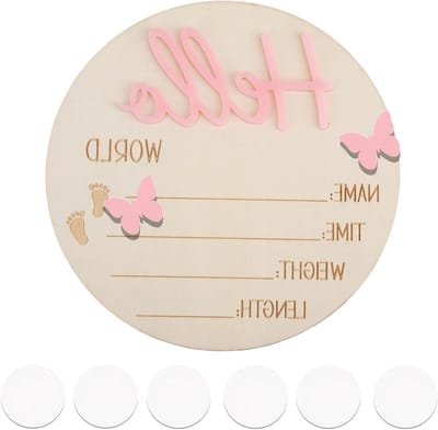 Houten Welkomstbord voor Pasgeborenen, 13.5cm Roze 'Hello World' Naamplaatje voor Babyfoto's, Babyshowers en Verjaardagen, Decoratie voor Thuis en Ziekenhuis