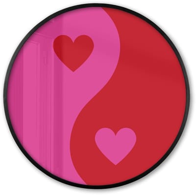 Poster in lijst Rond - Fotolijst 60x60 cm - Posters - Minimalistisch - Rood - Roze - Hartjes - Ronde posterlijst zwart - Decoratie - Wanddecoratie woonkamer - Muurdecoratie slaapkamer