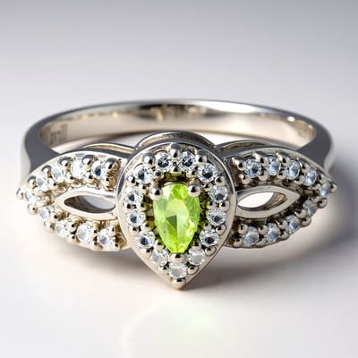Cavill - Zilveren ring 925 Sterling Zilver platina - Peervormige koper toermalijn 0,17 ct - 31 Cambodjaanse zirkonia 0,47 ct - Elegante halo ring