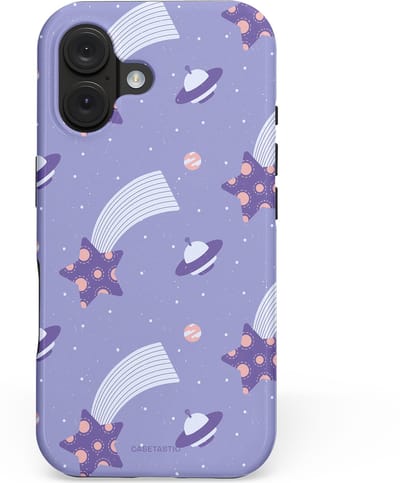 Casetastic hoesje geschikt voor Apple iPhone 16 - MagSafe - Dubbellaagse bescherming - Sterrenhemel Lila - Fashion Case - Lavendel Lichtgrijs