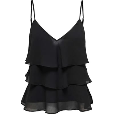 Only zwarte dames top   V-hals   Regular fit   Ruches patroon   Duurzaam   Spaghettibandjes Zwart XL