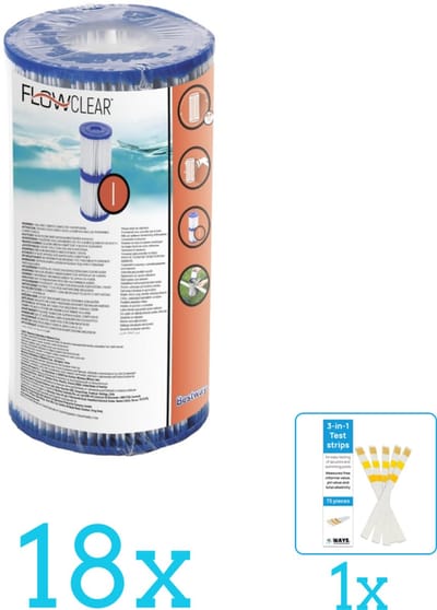 Bestway - Flowclear - Filtercartridge Type I - Volumebundel - Filter - 18-delig