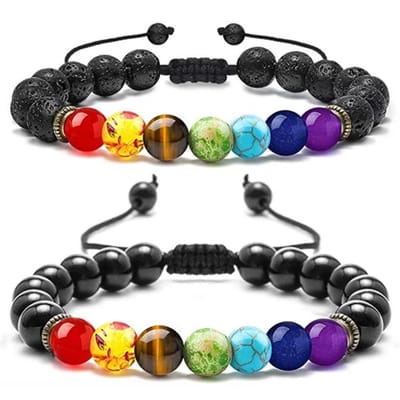 Victorious Set Chakra Natuurstenen Kralen Armband – Heren Armband – Dames Armband – Zwart & Kleur – 15 t/m 22cm