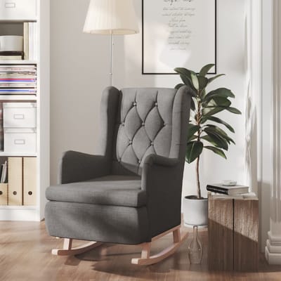 vidaXL - Fauteuil - met - massief - rubberwood - schommelpoten - stof - donkergrijs