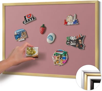 Wallfluent - Roze Magneetbord in Stijlvolle Kleuren - 70 cm x 50 cm - Magneetbord met Gouden Frame - Pastelroze kleur - Magneetbord Voor Thuiskantoor - Magneetbord voor Herinneringen - Magnetisch Bord voor Thuis en Kantoor