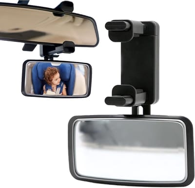 360° Draaibare Achterbank Spiegel voor Baby's, Schokbestendig en Veilig met Ophangclips, Ideaal voor Auto en Ouders