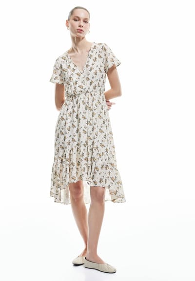 Midi-lengte Asymmetrisch Volantkleid