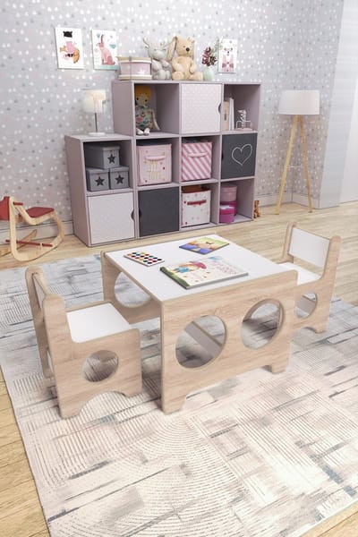 Kindertafel en 2 Stoeltjes - Speeltafel - Kinderburaeu - Kindertafel met 2 Stoeltjes - Montessori Kindertafel - Peuter Tafel en 2 Stoeltjes