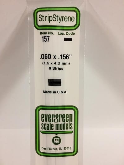 Evergreen Modelbouwdecoratie - 157 Strip 1,5mmX4,0mmX35cm -9 stuks Styreen