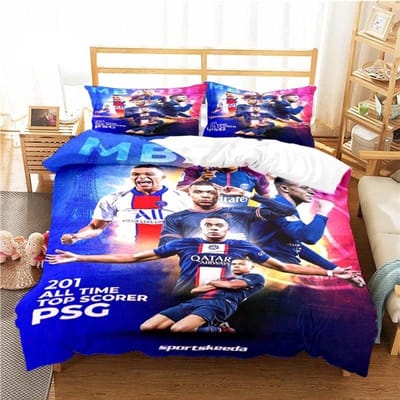 3-delige Voetbalster Beddengoedset Bedrukte Dekbedovertrek Comfortabel Ademend Luxe Katoen Quilt Kussensloop Eenpersoons King Queen AU Single(140x210cm)